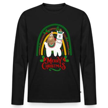Lama et paresseux de Noël - T-shirt manches longues Premium bio Homme - noir - Devant - Nico (187cm)