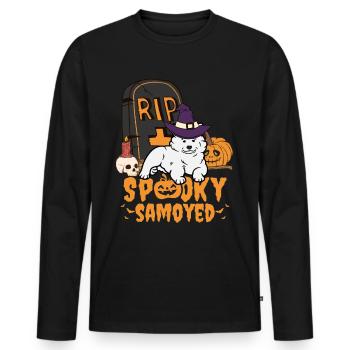 Cute Samoyed Halloween Dog - Men's Premium Organic Long Sleeve Shirt - black - Front - Nico (187cm)