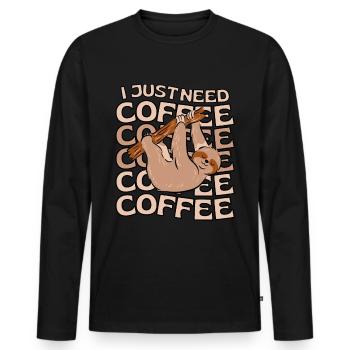 Sloth Coffee Cafe Sloth needs coffee - Men's Premium Organic Long Sleeve Shirt - black - Front - Nico (187cm)