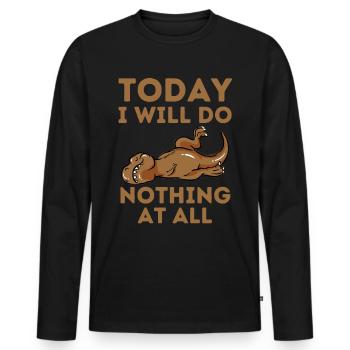 Tired Lazy Dinosaur Funny Saying - Men's Premium Organic Long Sleeve Shirt - black - Front - Nico (187cm)