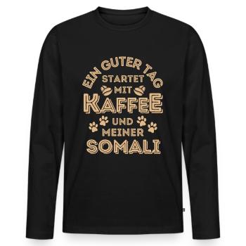 Somali Katze Kaffee Cafe - Männer Premium Bio Langarmshirt - Schwarz - Vorne - Nico (187cm)