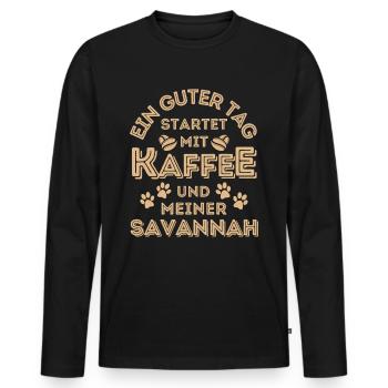 Savannah Katze Kaffee Cafe - Männer Premium Bio Langarmshirt - Schwarz - Vorne - Nico (187cm)