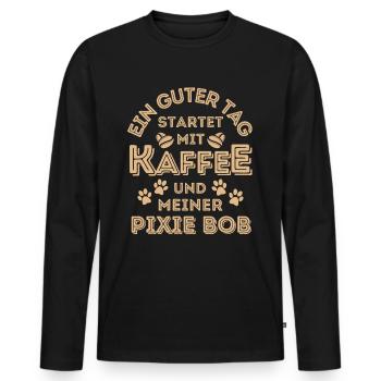 Pixie Bob Katze Kaffee Cafe - Männer Premium Bio Langarmshirt - Schwarz - Vorne - Nico (187cm)