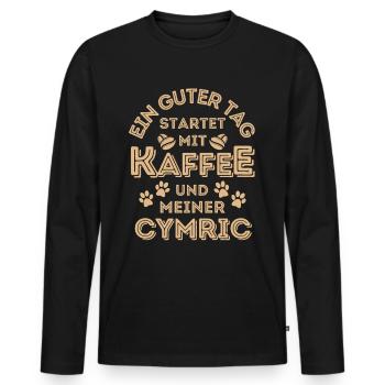 Cymric Katze Kaffee Cafe - Männer Premium Bio Langarmshirt - Schwarz - Vorne - Nico (187cm)
