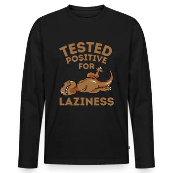 Tired Lazy Dinosaur Funny Saying - Men's Premium Organic Long Sleeve Shirt - black - Front - Nico (187cm)