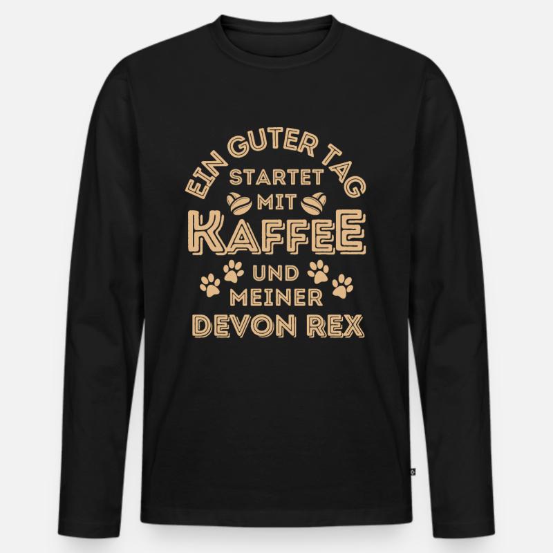 Devon Rex Katze Kaffee Cafe - Männer Premium Bio Langarmshirt - Schwarz