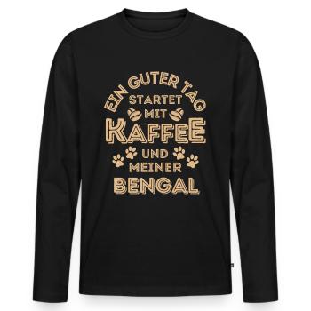 Bengal Katze Kaffee Cafe - Männer Premium Bio Langarmshirt - Schwarz - Vorne - Nico (187cm)