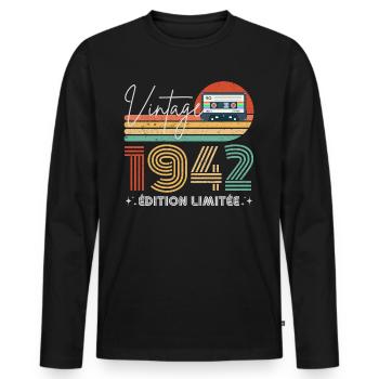 Vintage 1942 cadeau année de naissance 1942 rétro - T-shirt manches longues Premium bio Homme - noir - Devant - Nico (187cm)