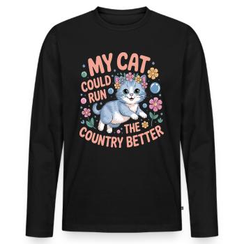Mon Chat Gouvernerait Mieux Le Pays - T-shirt manches longues Premium bio Homme - noir - Devant - Nico (187cm)