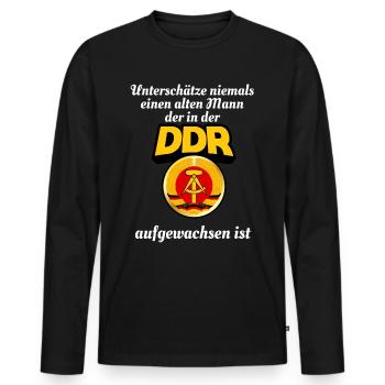 DDR - Männer Premium Bio Langarmshirt - Schwarz - Vorne - Nico (187cm)