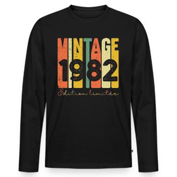 Vintage 1982 cadeau année de naissance 1982 rétro - T-shirt manches longues Premium bio Homme - noir - Devant - Nico (187cm)
