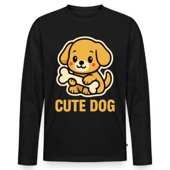 Cute Dog Holding Bone – Kawaii Puppy Design Art - Men's Premium Organic Long Sleeve Shirt - black - Front - Nico (187cm)
