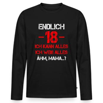 18 Geburtstag 18 Jahre Volljährig Erwachsen 18ter - Männer Premium Bio Langarmshirt - Schwarz - Vorne - Nico (187cm)
