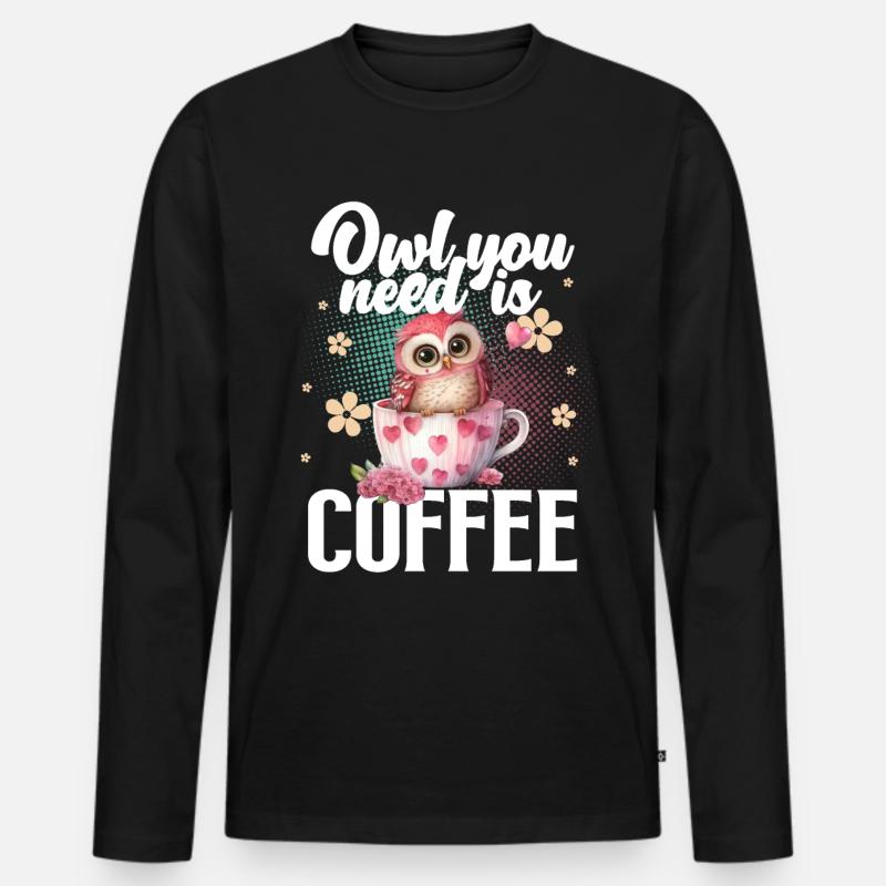 Eule Kaffee - Männer Premium Bio Langarmshirt - Schwarz
