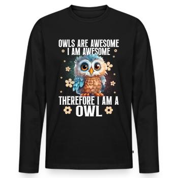 Owl Owls - Men's Premium Organic Long Sleeve Shirt - black - Front - Nico (187cm)