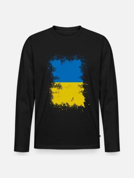 Ukraine Flagge Farbfleck Kunst - Männer Premium Bio Langarmshirt - Schwarz