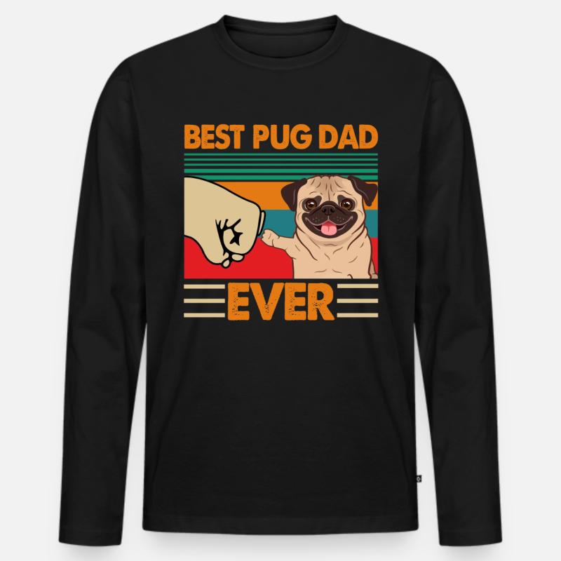 Bester Mops Papa aller Zeiten - Männer Premium Bio Langarmshirt - Schwarz