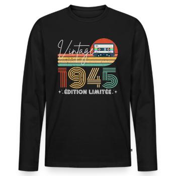 Vintage 1945 cadeau année de naissance 1945 rétro - T-shirt manches longues Premium bio Homme - noir - Devant - Nico (187cm)