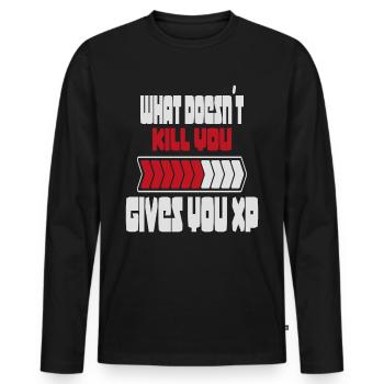 Joueur | Jeux | CE QUI NE VOUS TUE PAS VOUS DONNE DE L’XP - T-shirt manches longues Premium bio Homme - noir - Devant - Nico (187cm)