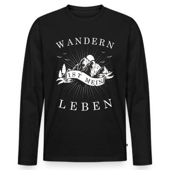 WANDERN IST MEIN LEBEN - Urlaub Wanderer Berge - Männer Premium Bio Langarmshirt - Schwarz - Vorne - Nico (187cm)