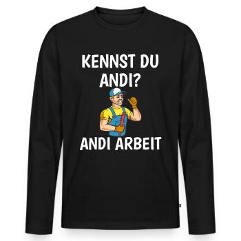 Do you know Andi? Andi Arbeit - Craftsman - Men's Premium Organic Long Sleeve Shirt - black - Front - Nico (187cm)