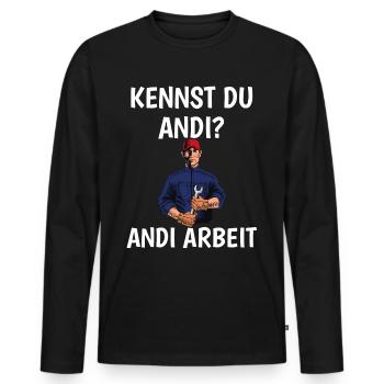 Do you know Andi? Andi Arbeit - Craftsman - Men's Premium Organic Long Sleeve Shirt - black - Front - Nico (187cm)