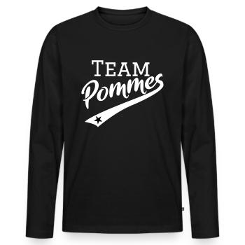Pommes | Team Pommes retro mit stern, Gaming Style - Männer Premium Bio Langarmshirt - Schwarz - Vorne - Nico (187cm)