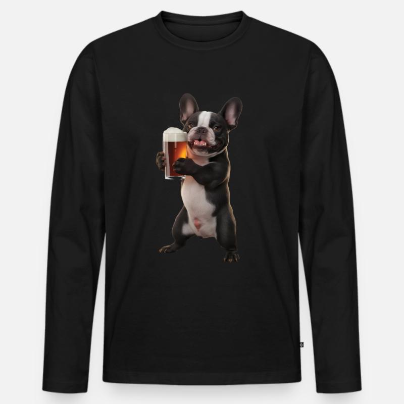 Frenchie Bier - Männer Premium Bio Langarmshirt - Schwarz