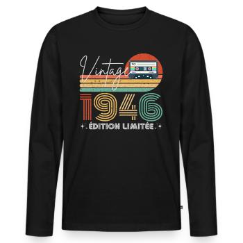 Vintage 1946 cadeau année de naissance 1946 rétro - T-shirt manches longues Premium bio Homme - noir - Devant - Nico (187cm)