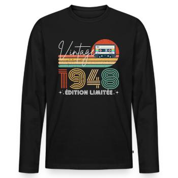 Vintage 1948 cadeau année de naissance 1948 rétro - T-shirt manches longues Premium bio Homme - noir - Devant - Nico (187cm)