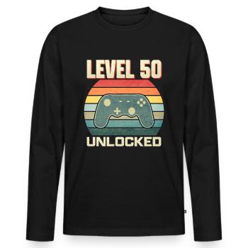Niveau 50 Unlocked 1971 Anniversaire Gamer Vintage - T-shirt manches longues Premium bio Homme - noir - Devant - Nico (187cm)