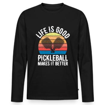 Pickleball - Männer Premium Bio Langarmshirt - Schwarz - Vorne - Nico (187cm)
