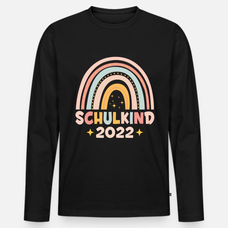 Schulkind 2022 Bunter Regenbogen - Männer Premium Bio Langarmshirt - Schwarz
