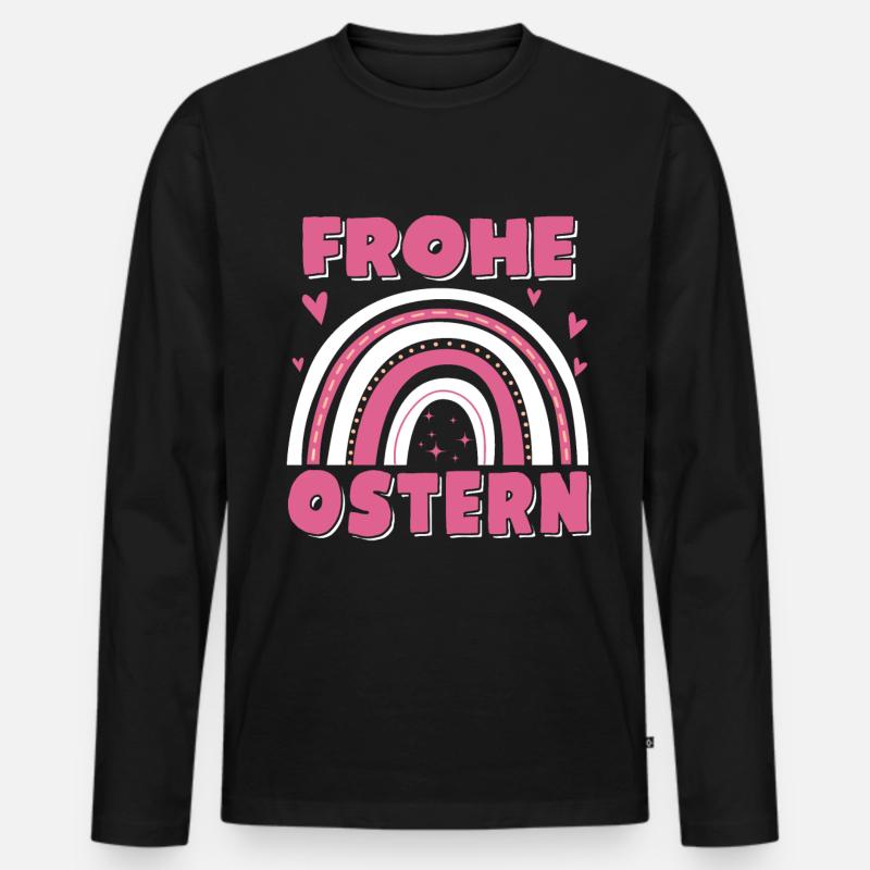 Frohe Ostern Regenbogen - Männer Premium Bio Langarmshirt - Schwarz
