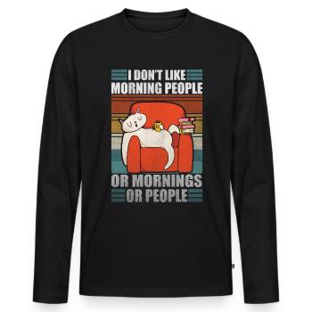 Sarcastic Cat Coffee Moody Lazy Kitty - Men's Premium Organic Long Sleeve Shirt - black - Front - Nico (187cm)