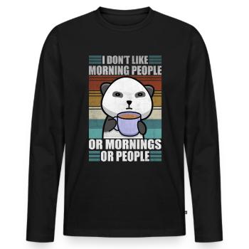 Sarcastic Animal Coffee Moody Panda Lazy - Men's Premium Organic Long Sleeve Shirt - black - Front - Nico (187cm)