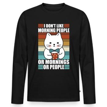 Morning People Sarcasm Coffee Moody Cat - Men's Premium Organic Long Sleeve Shirt - black - Front - Nico (187cm)