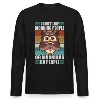 Sarcastic Owl Moody Coffee Lazy Owls - Men's Premium Organic Long Sleeve Shirt - black - Front - Nico (187cm)