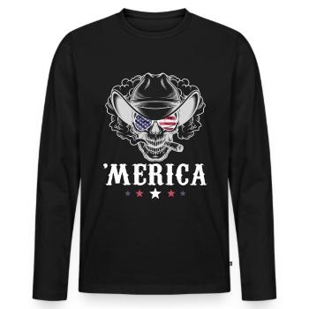 Smoking Skull Cowboy Merica 4th of July American F - Men's Premium Organic Long Sleeve Shirt - black - Front - Nico (187cm)