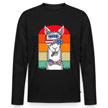 Lama USA Amerikanische Llamas 4. Juli - Männer Premium Bio Langarmshirt - Schwarz - Vorne - Nico (187cm)