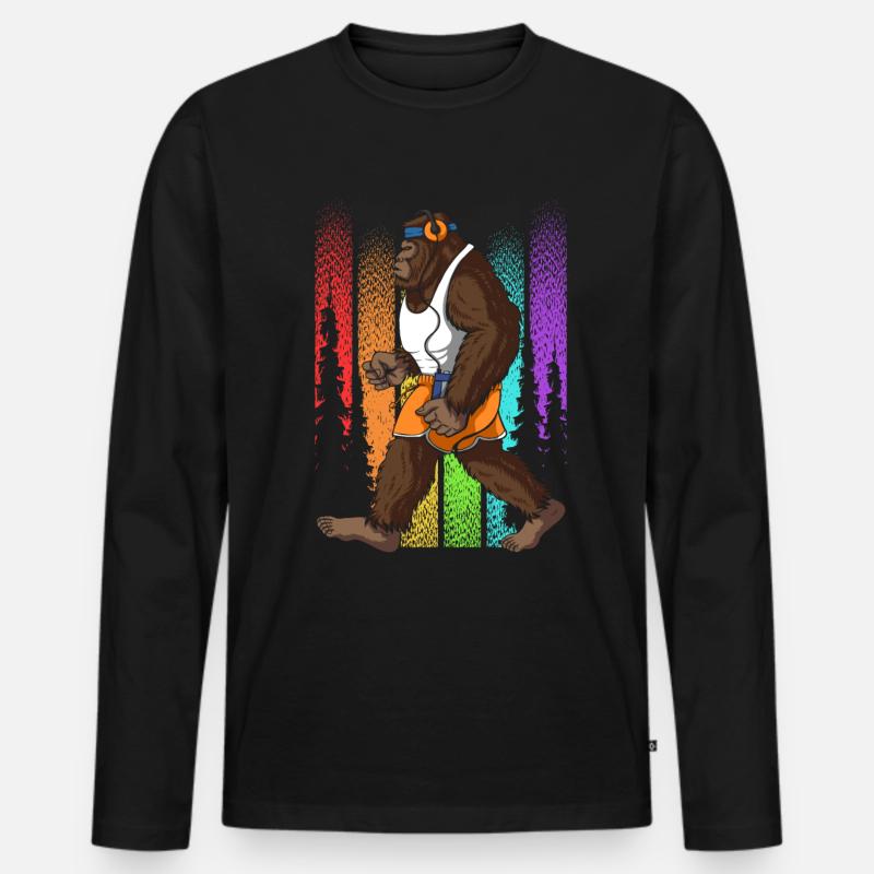 Retro Walking Bigfoot Unheimlich - Männer Premium Bio Langarmshirt - Schwarz