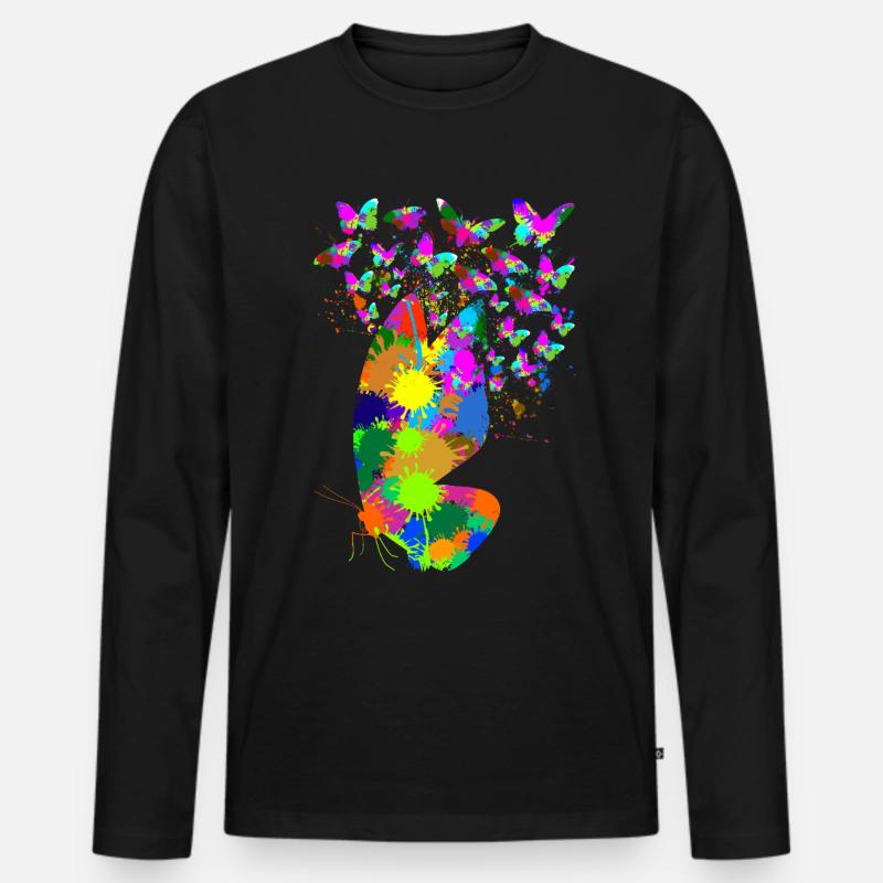 Bunter Schmetterling Splash Schmetterlinge - Männer Premium Bio Langarmshirt - Schwarz