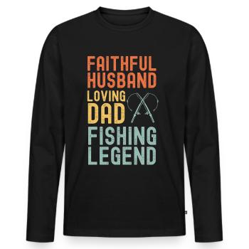Husband Father Papa Legendary Angler Fishing Legend - Men's Premium Organic Long Sleeve Shirt - black - Front - Nico (187cm)