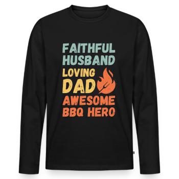 Husband Father Papa Grill Master BBQ Hero Legend - Men's Premium Organic Long Sleeve Shirt - black - Front - Nico (187cm)