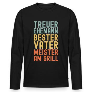 Ehemann Vater Papa Grillmeister BBQ Held Legende - Männer Premium Bio Langarmshirt - Schwarz - Vorne - Nico (187cm)