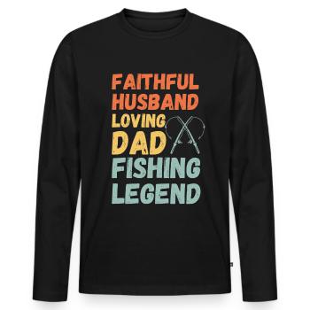 Husband Father Papa Legendary Angler Fishing Legend - Men's Premium Organic Long Sleeve Shirt - black - Front - Nico (187cm)