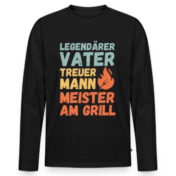 Ehemann Vater Papa Grillmeister BBQ Held Legende - Männer Premium Bio Langarmshirt - Schwarz - Vorne - Nico (187cm)