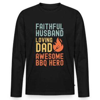 Husband Father Papa Grill Master BBQ Hero Legend - Men's Premium Organic Long Sleeve Shirt - black - Front - Nico (187cm)