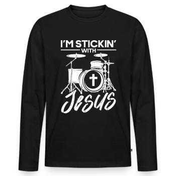 Religious Drummer Christian - Men's Premium Organic Long Sleeve Shirt - black - Front - Nico (187cm)