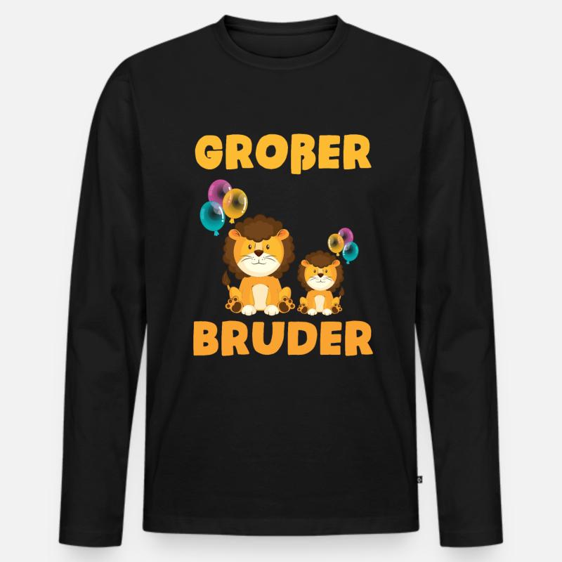 Löwe Großer Bruder - Männer Premium Bio Langarmshirt - Schwarz